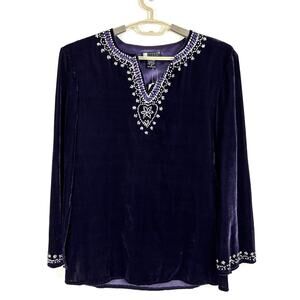 Carole Little NEW Purple Velvet Beaded Blouse Top whimsigoth fairy renaissance
